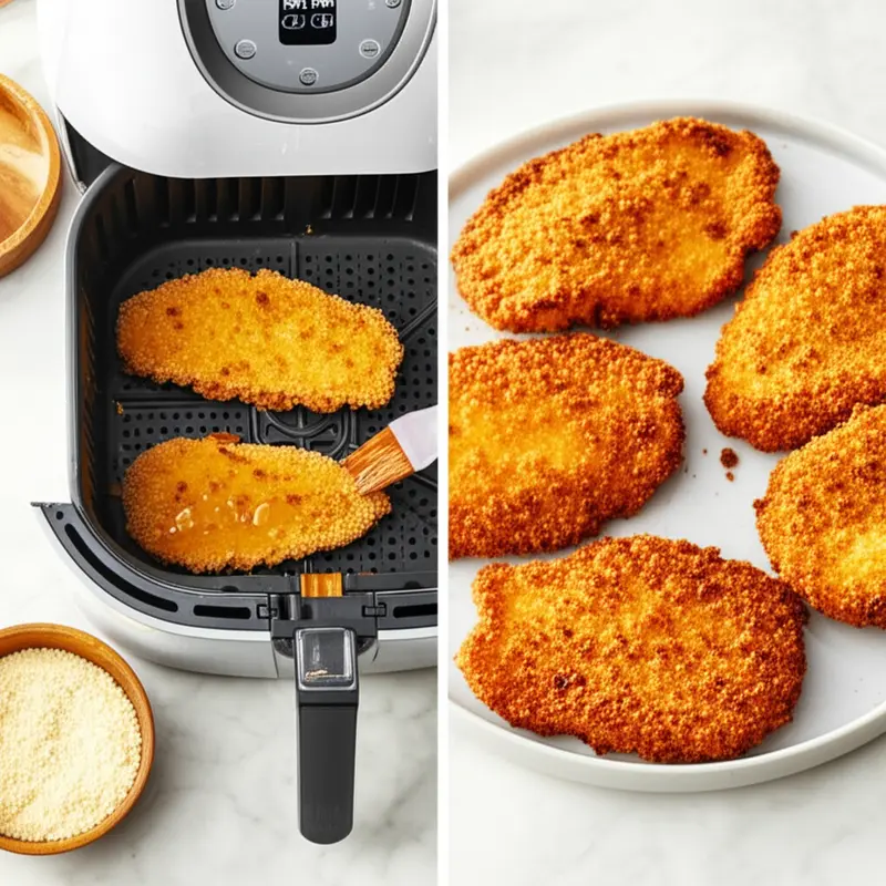 Receita passo a passo de bife à milanesa na Air Fryer com tempos e variações