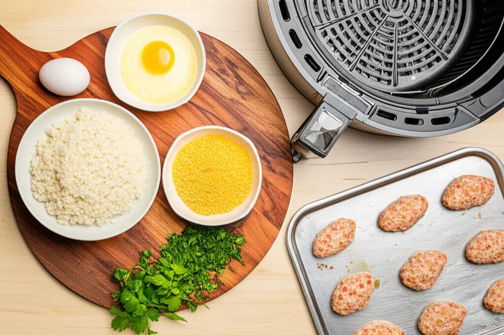 Receita básica e passo a passo para bolinho de arroz recheado na Airfryer